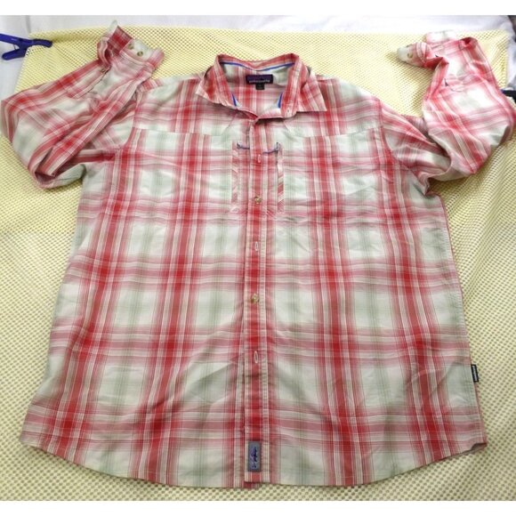 Patagonia Shirt Mens Large Red Plaid Button Up Fishing Long Sleeve Outdoors - Picture 1 of 14